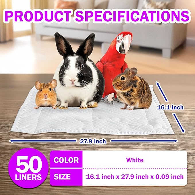 HA SHI Absorbent Bird Cage Liner Pads, 50 Count, 27.9 x 16.1 in, 5-Layer | 50 disposable 5-layer cage liner pads, 27.9 x 16.1 in. Absorbent with a leak-resistant backing; trim to fit, easy cleanup.