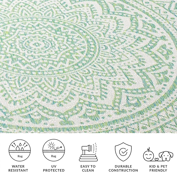 SAFAVIEH Washable Rug Outdoor Courtyard Collection - 9' x 12', Ivory & Green, Non-Shedding & Easy Cleaning, Ideal for Patio, Backyard, Mudroom (CY8734-55712)