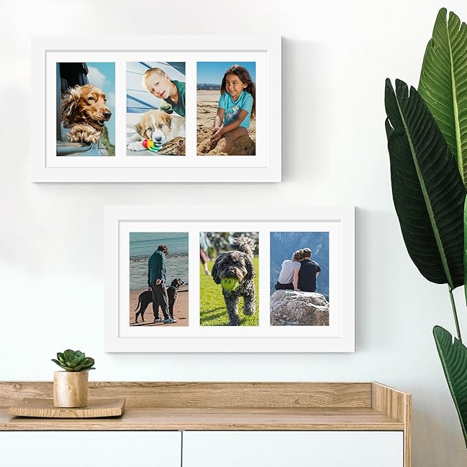 8x14 Collage Picture Frame 4x6 Collage Picture Frame Displays Three 4x6 inch Photos or 8x14 (Without Mat) for Available Horizontal Wall Mounting Display and Vertical White