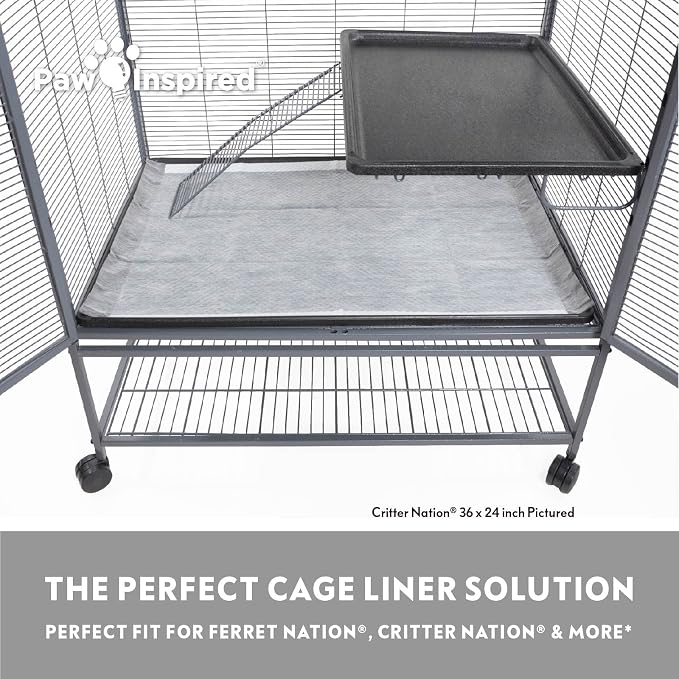 Paw Inspired Disposable Cage Liners, 34x24 Inch (Critter Nation), 12 Count | Bamboo Charcoal Odor Controlling, Super Absorbent Pads For Guinea Pigs, Ferrets, Rabbits, Hamsters, Small Animals