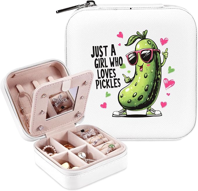 Pickle Jewelry Box, Gifts For Teens Girls, Pickle Lovers Stuff Items Accessories Things Merchandise Decor Merch, Travel Ring Earrings Necklace Organizer Holder!