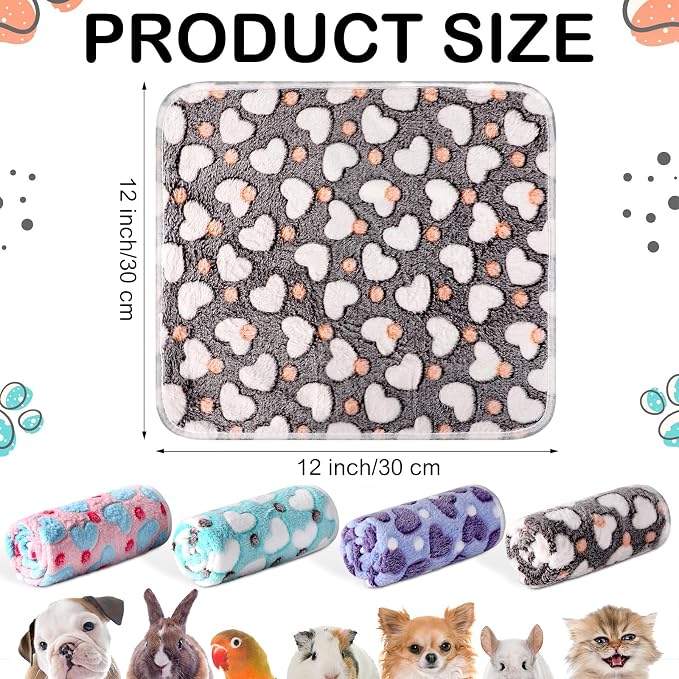 Tudomro 8 Pcs Guinea Pig Fleece Cage Liners, Heart, 12 x 12 Inch | Washable Reusable Small Animal Bedding, Absorbent Blankets for Ferret Chinchilla, Soft Fleece Mat Pads Protect Furniture
