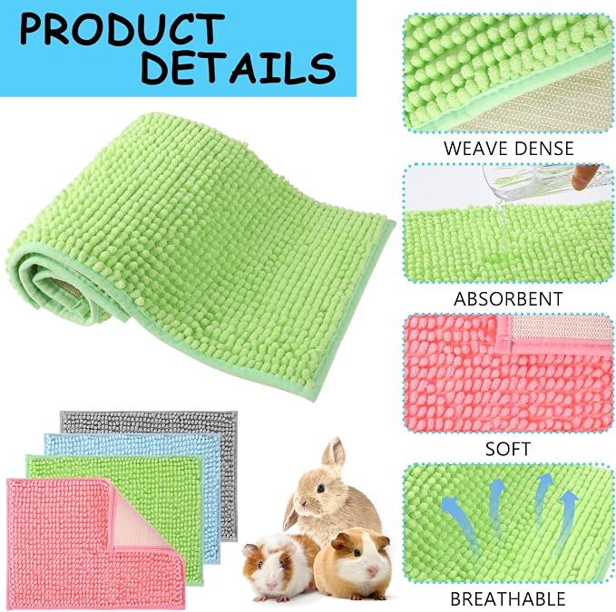 8 PCS Guinea Pig Liner Washable Rabbit Cage Liner 12x16 Inch Guinea Pig Fleece Bedding Pee Pads Reusable Absorbent Pet Mats for Small Animals, Bunny, Hamster (Gray, Green, Pink, Blue)