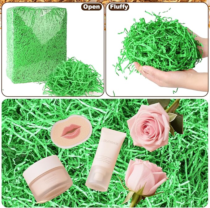 Dayacoco 2LB Crinkle Cut Paper Shred Filler,Shredded Paper For Gift Basket Filler,White Confetti,Crinkle Cut Papers For Gifts Wrapping, Basket Filling, Birthdays, Weddings, Anniversaries-Green