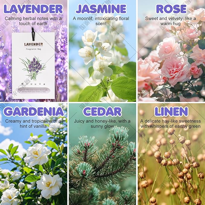 8 Packs Large Rose Scented Sachets for Closet Deodorizer Drawers, Hanging Long Lasting Potpourri Bags Home Fragrance Air Freshener