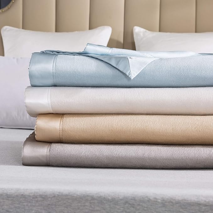 EP Mode Luxury Mulberry Silk Blanket with Silk Charmeuse Border (Rugby Tan, King 106" x 88")