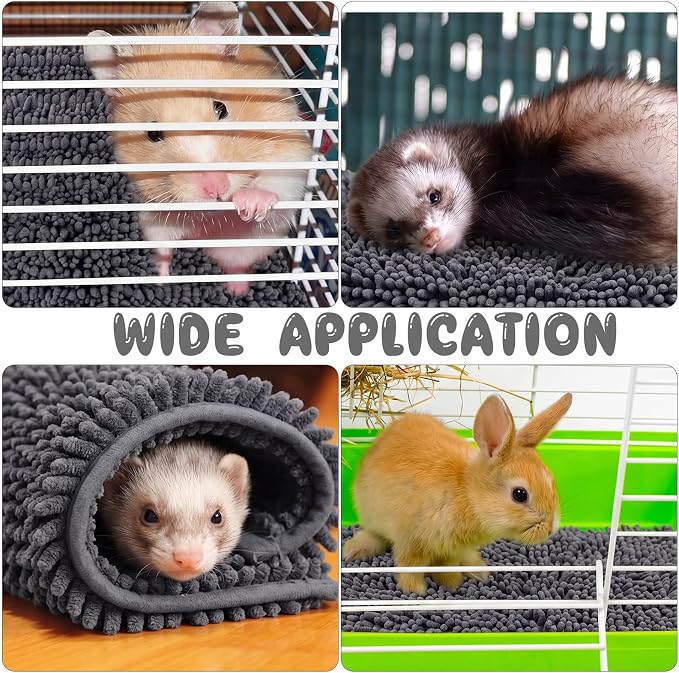 Amylove 4 Pcs Guinea Pig Cage Liner 12 x 12 Inch Washable Shaggy Chenille Pee Pads Pet Dog Cat Bedding Training Mat Reusable for Small Animals Puppy Bunny Hamster Chinchilla