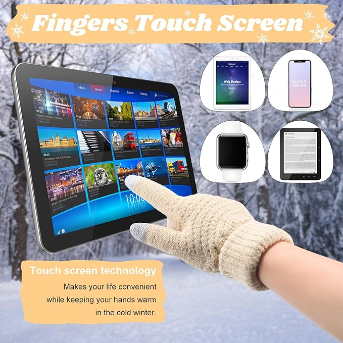 JenPen 4 Pcs Winter Hat Scarf and Gloves Set for Women Include Ear Cover Cold Weather Scarf Hat Knit Beanie Gloves