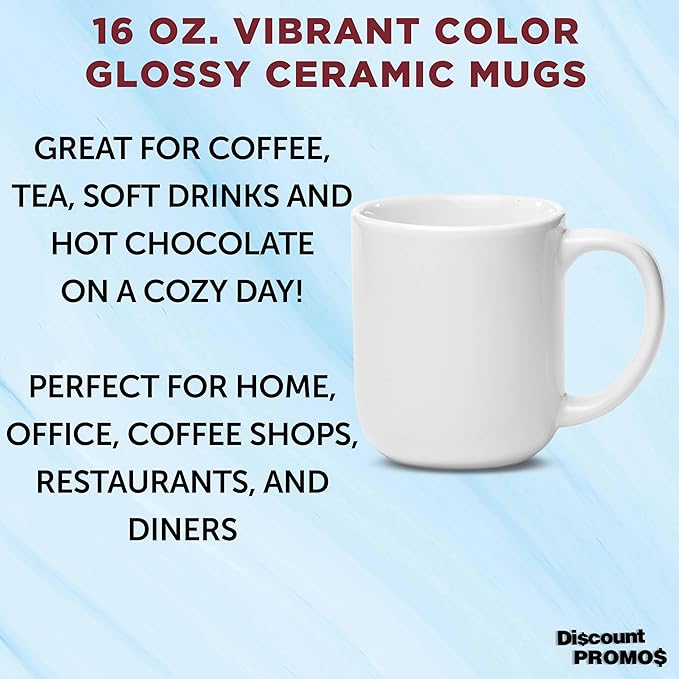 DISCOUNT PROMOS Vibrant Color Glossy Ceramic Mugs 16 oz. Set of 10, Bulk Pack - Perfect for Tea, Espresso, Cappuccino, Hot Cocoa - White