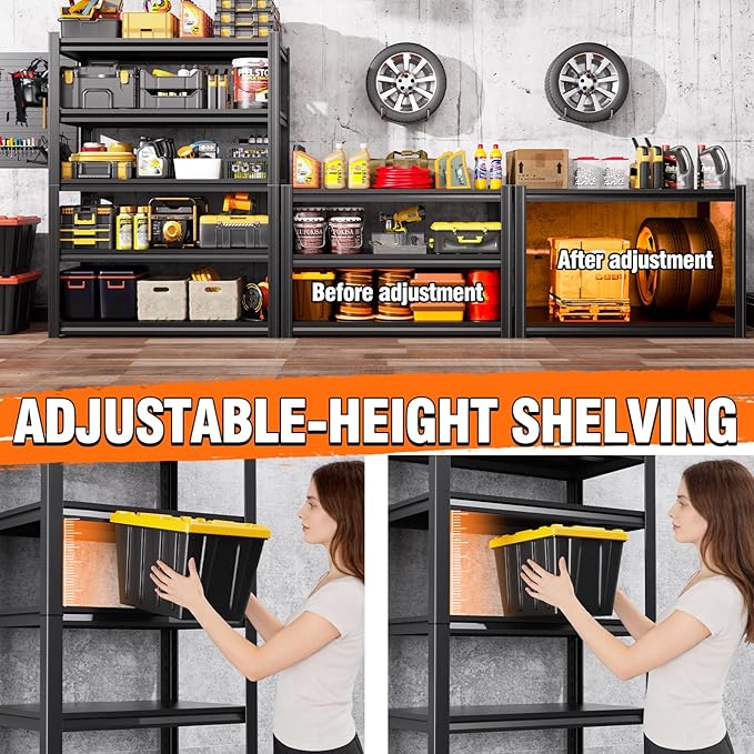 71" Hx35 Wx16 DMetal Garage Shelving-2500LBS 5 Tier Storage Shelves,Adjustable Heavy Duty Shelving Unit and Storage Large Rack,Utility Steel Shelf for Shop Warehouse Industrial Pantry Basement