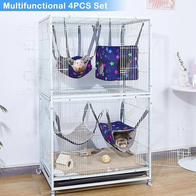 Glittme 4 Pack Cozy Ferret Hammock, Soft Washable Cage Bed for Small Animals
