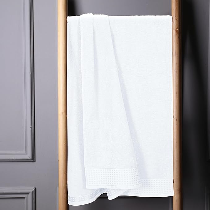 GLAMBURG Cotton 2 Pack Oversized Bath Sheet 35 x 70, Large Bath Sheet, Ultra Absorbent, Compact, Eco-Friendly and 100% Recyclable, Quick Drying and Lightweight Towel - White