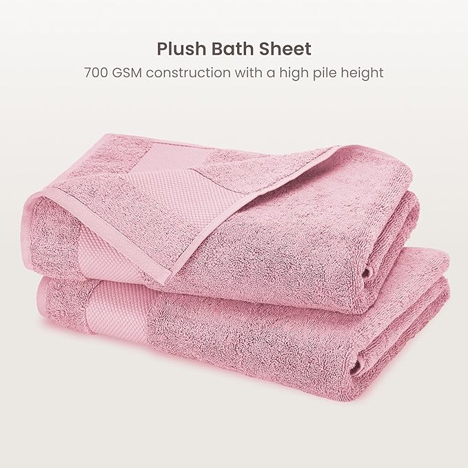 BIOWEAVES 100% Organic Cotton Bath Sheet Set of 2 | Soft Oversized Bath Towels | 700 GSM Premium Bath Towel Sheet Set GOTS Certified - Dusty Pink