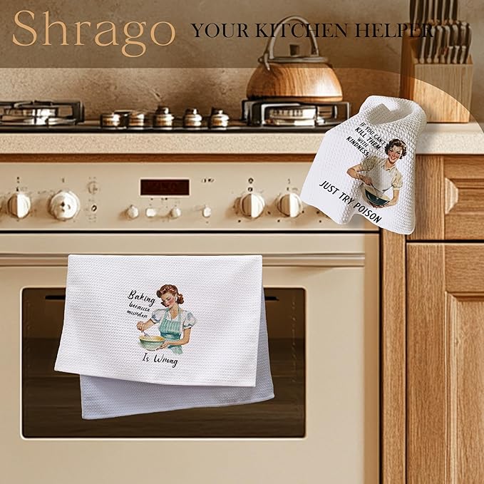 Funny Retro Baking Kitchen Towels, Gifts for Baking Lovers Dish Tea Towels for Kitchen, Hostess Gifts for Women, Sarcastic Gift Decorative Hand Towel, 16x24 Inch Set of 2