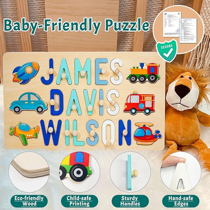Name Puzzle Baby Gifts for Girl Boy, First Baby Toddler Christmas Birthday Gift, Toddler Toys Montessori Learning, 1 Year Old Gifts