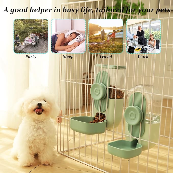 Kenond 35oz Rabbit Food Bowl,Bunny Water Dispenser,Feeders Waterer for Cage | Hanging Auto Ferret Food Water Dispenser, Auto Gravity Pet Feeder and Waterer Set, Cage Cat Food Bowl Dog Feeding Station