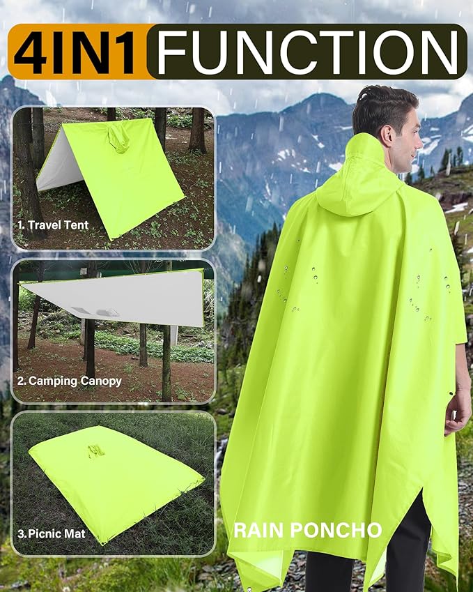 iCreek Hooded Rain Poncho Packable Unisex Raincoat Jacket with Pocket Waterproof Lightweight for Hiking, Camping, Outdoor