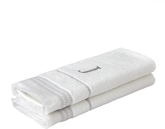 SKL Home Casual Monogram Hand Towel (2-Pack), J, 16x26, White
