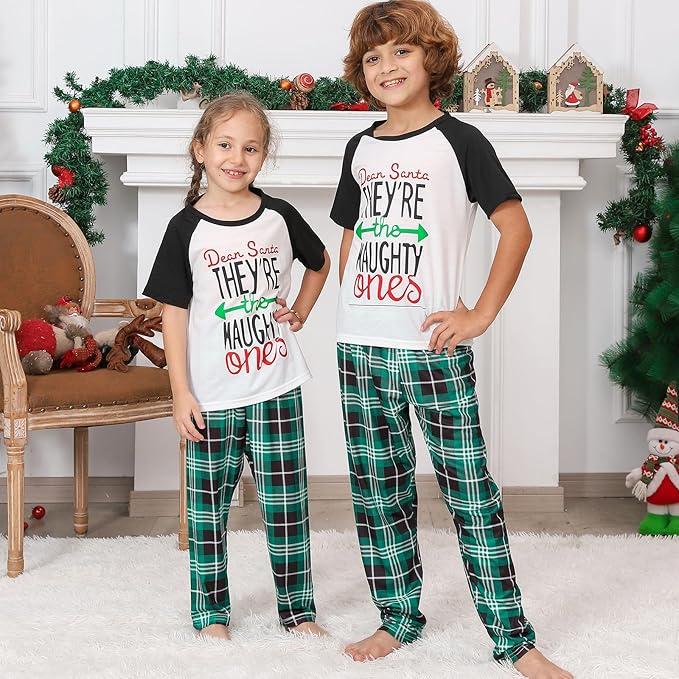Christmas Pajamas for Family Matching Holiday PJ's Jammies Sets with Short Sleeve Tee and Pants Sleepwear Loungewear