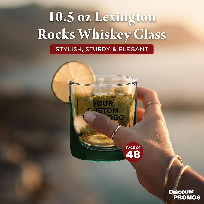 Custom Lexington Rocks Whiskey Glass 10.5 oz, Set of 48, Personalized Bulk Pack - Perfect for Scotch, Bourbon, Whiskey, Cocktail - Green