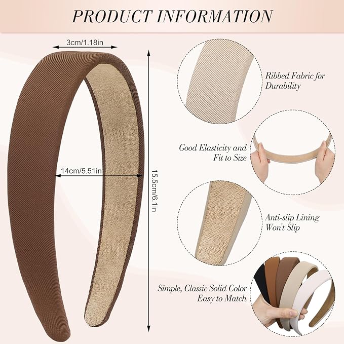 obeoby Trendy Headbands for Vintage Inspired Sundresses, Wide Headband Non Slip Hair Bands Hair Accessories for Mother's Day Gift(5Pcs)