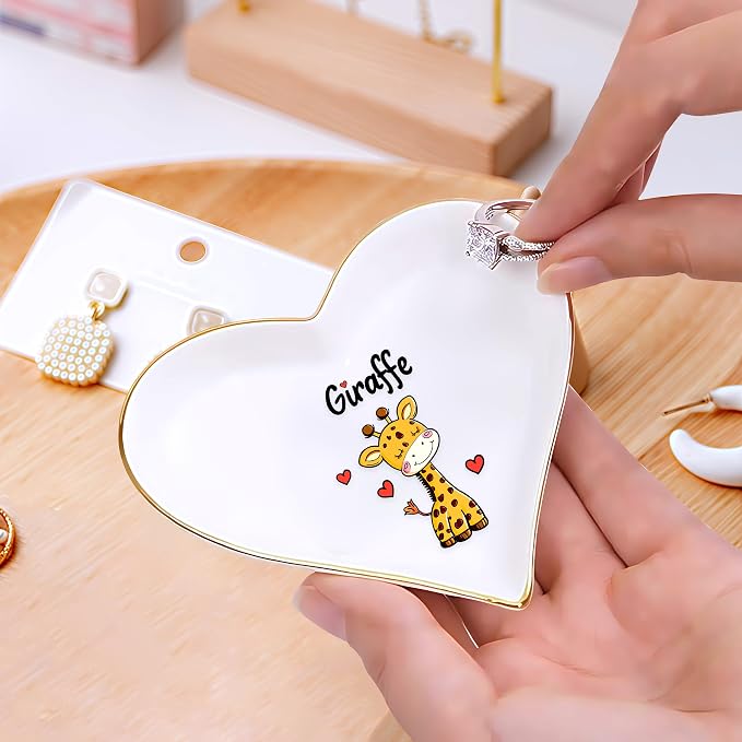 Ring Holder Dish Tray, Gifts For Women Teens Girls, Giraffe Lovers Themed Stuff Accessories Things Decor Merch, Giraffe Home Room Ring Earrings Necklace Organizer Holder!