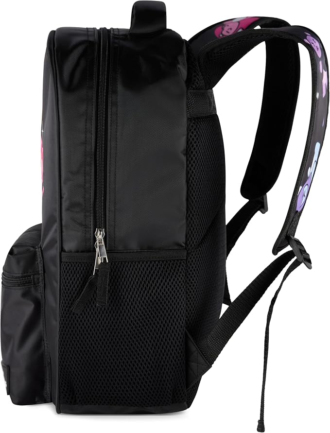 AI ACCESSORY INNOVATIONS K-Pop Demon Hunters Chibi Saja Boys 16” Backpack for Girls, Featuring Jinu, Abby, Mystery, Romance, & Baby, Saja Rubber Molded Bag Charm, Saja Boys