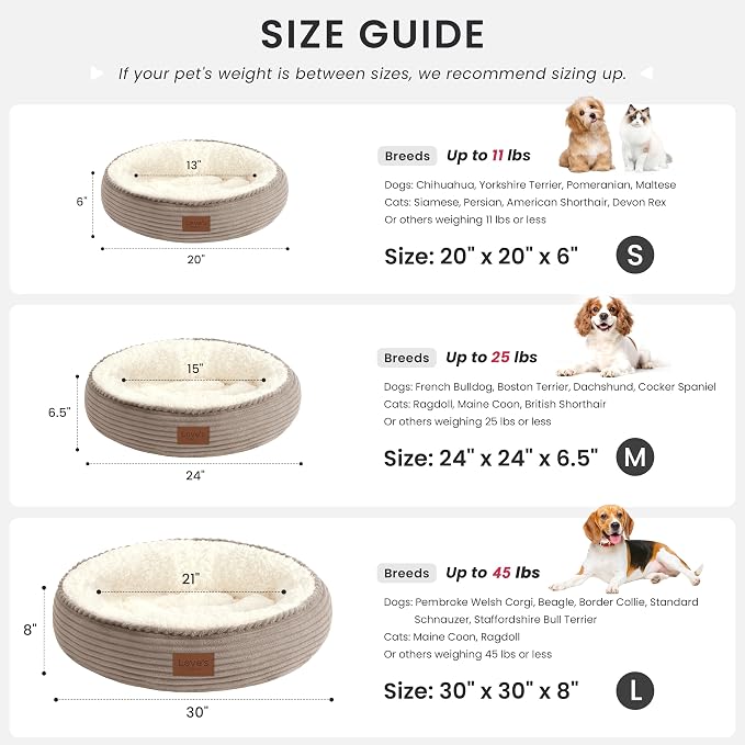 Love's cabin Round Donut Cat and Dog Cushion Bed, 24in Pet Bed for Small or Medium Dogs, Anti-Slip & Water-Resistant Bottom, Soft Durable Fabric Pet Beds, Washable Calming Cat Bed Khaki