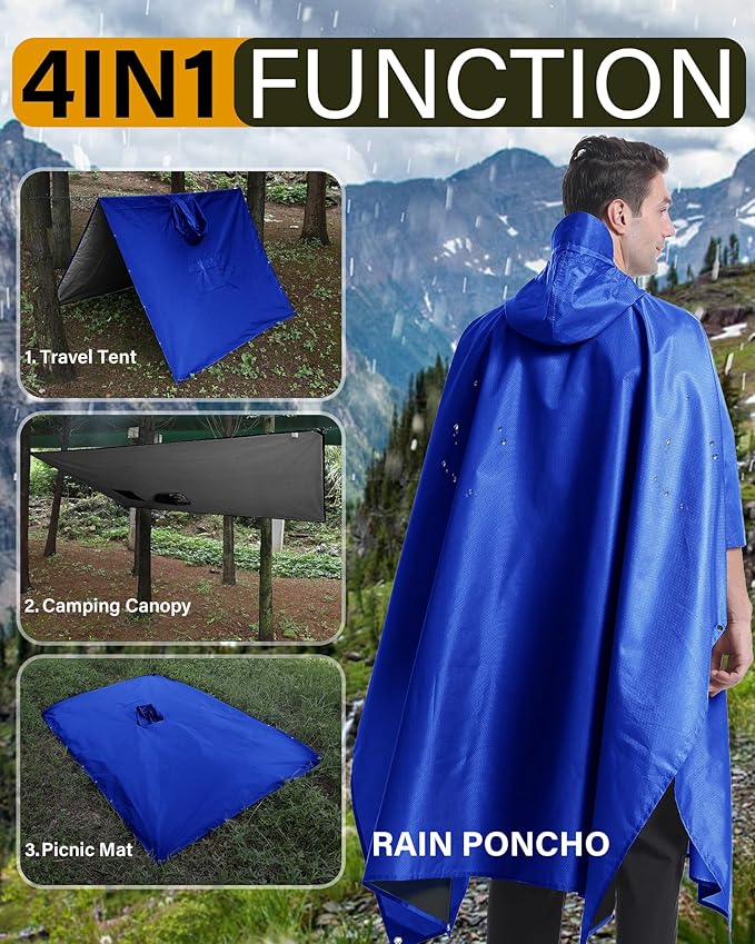 iCreek Hooded Rain Poncho Packable Unisex Raincoat Jacket with Pocket Waterproof Lightweight for Hiking, Camping, Outdoor