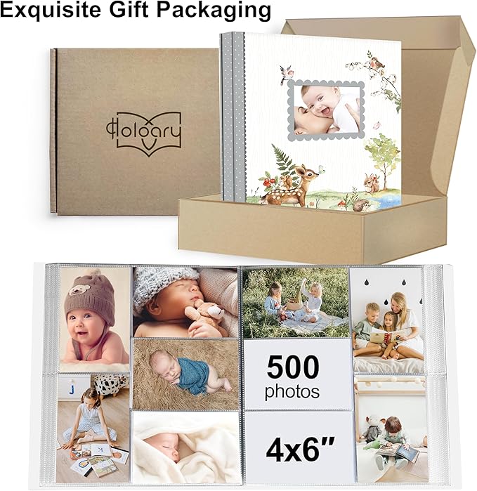 Holoary Baby Photo Album 4x6 500 Photos, Newborn Baby Keepsake Gifts for Baby Boy/Girl and New Parents, Woodland Animals Design Baby Photo Albums