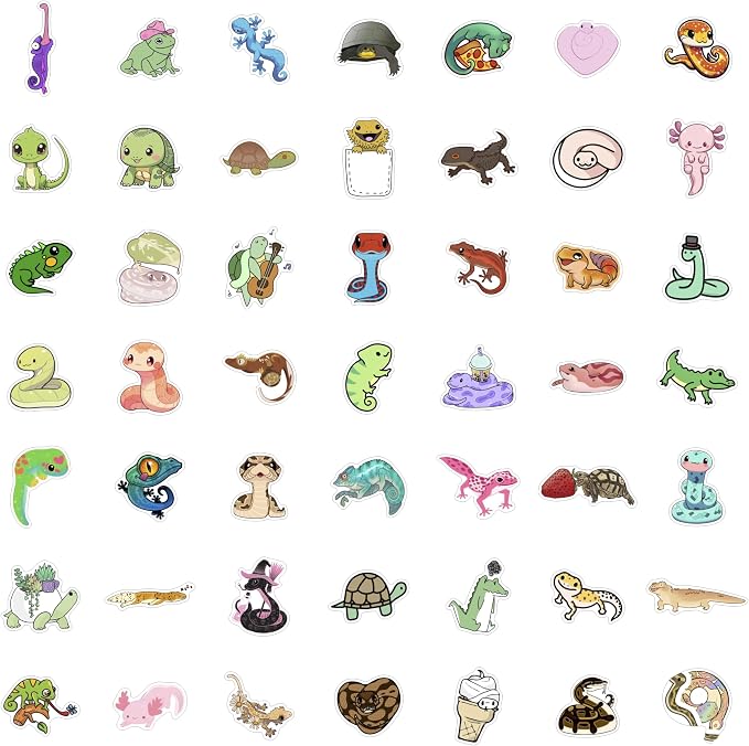 100Pcs Reptile Stickers, Lizard Stickers for Water Bottle and Laptop - Reptile Party Supplies & Decorations, Snake Vinyl Decals, Gifts for Women & Men