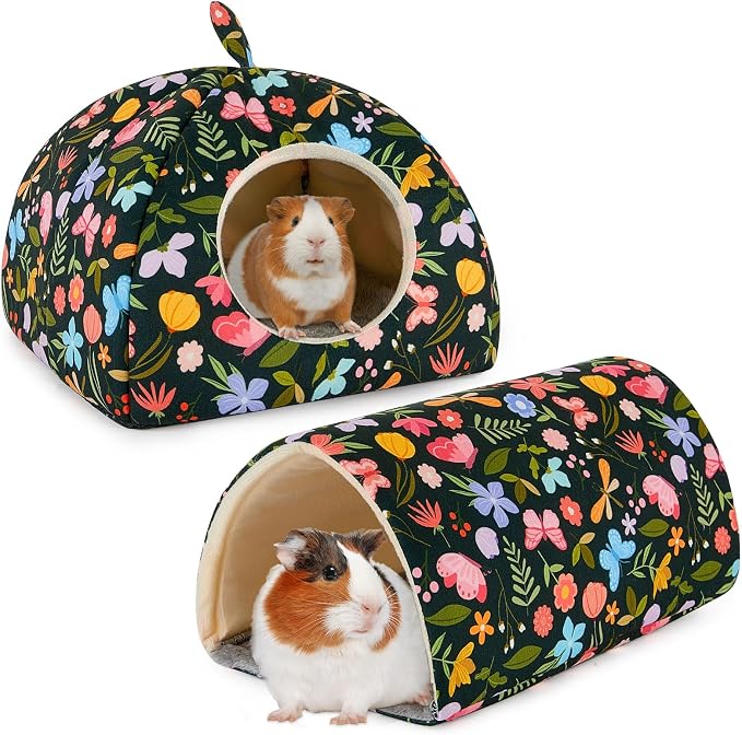 Bienbee Guinea Pig Hideout, 2 Piece Washable Set for Small Animals Large | Guinea Pig Bed With Soft Plush, Resilient Padding, and Easy Machine Washing for Resting Hiding and Tunnel Playing
