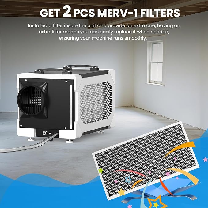 CADPXS Crawlspace Dehumidifier with Pump and Drain Hose, 145 Pints Commercial-Grade Dehumidifier for Crawl Spaces, Basements, Industrial and Water Damage Use, Large Capacity, Auto Defrost, cETL