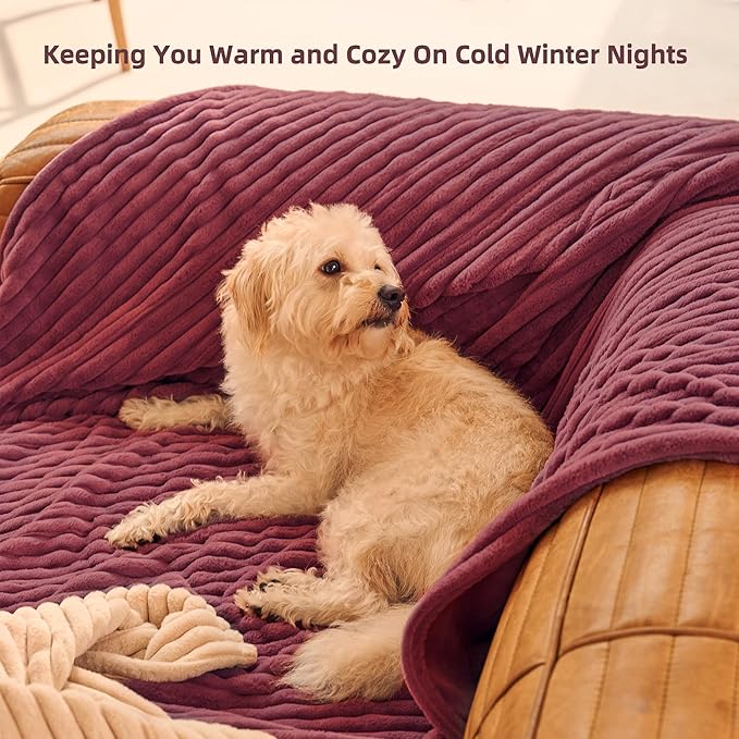 GOTCOZY Electric Blanket Heated Throw 50''X60''- Ribbed Faux Fur Heated Blanket with 4 Heating Level & 3 Hour Auto Off Heating Blanket, ETL&FCC Certified Machine Washable(Wine Red)