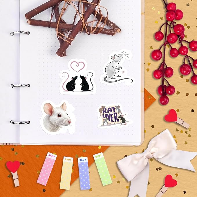 100Pcs Сute Rat Stickers for Water Bottle, Laptop - Funny Rat Gifts, Party Supplies & Party Decorations - Mouse Stickers and Decals - Gift for Women & Men