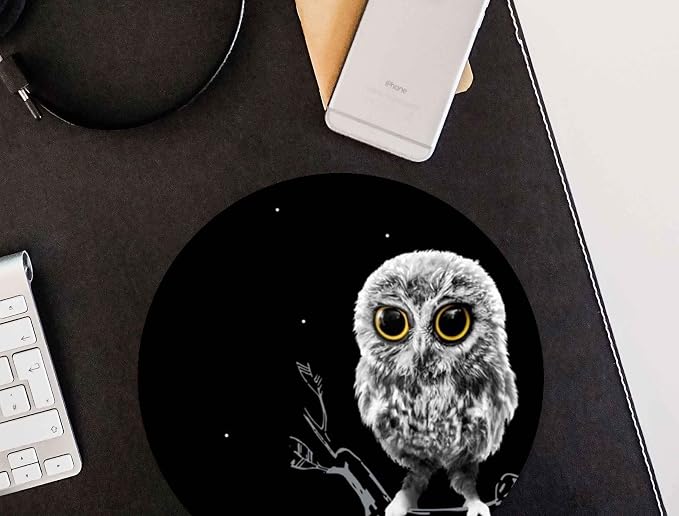 Cute Owl Design Round Gaming Mouse Pad (7.87 inch x 7.87 inch) | Non-Slip Rubber Round Mouse Pad，Cute Owl Design Round Gaming Mouse Pad (7.87 inch x 7.87 inch)
