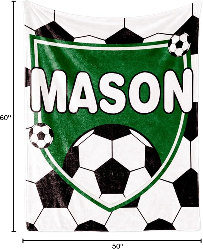 Personalized Soccer Blanket with Name for Boys, Custom Name Blanket for Teen, Soft Flannel Soccer Customized Gift for Birthday 50"x60"