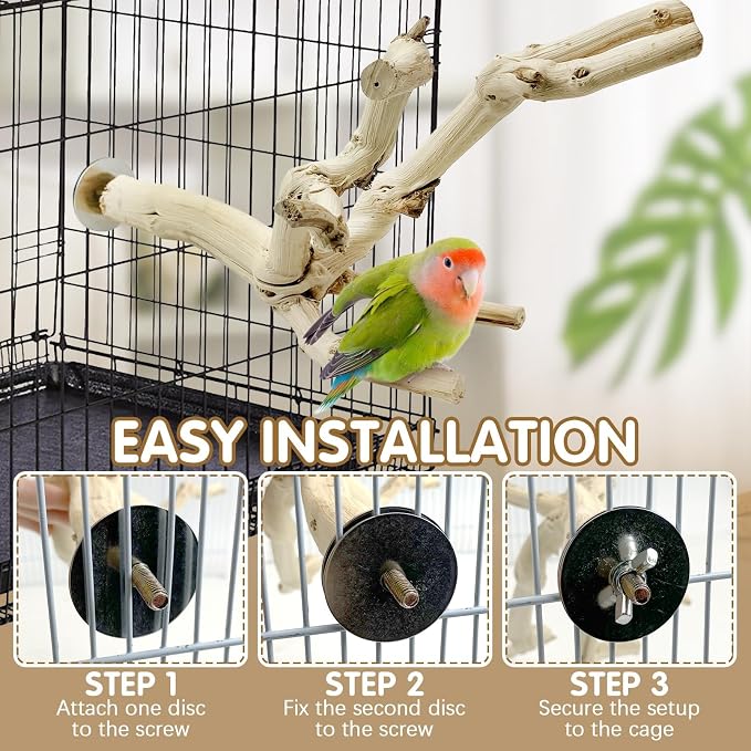 kathson Bird Perch Stand 10"-12" Nature Wood Stand Toy Parrot Cage Branch Paw Grinding Fork Parakeet Platform for Parakeets Cockatiels Conures Finches Love Birds（Small）