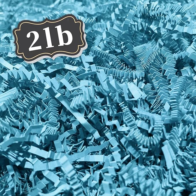 ZEBMOON 2 LB Blue Crinkle Cut Paper Shred Filler Great for Gift Wrapping, Basket Filling, Birthday, Wedding, Halloween, Thanksgiving, Christmas Day, New Year Party Decorations Filling Supplies C
