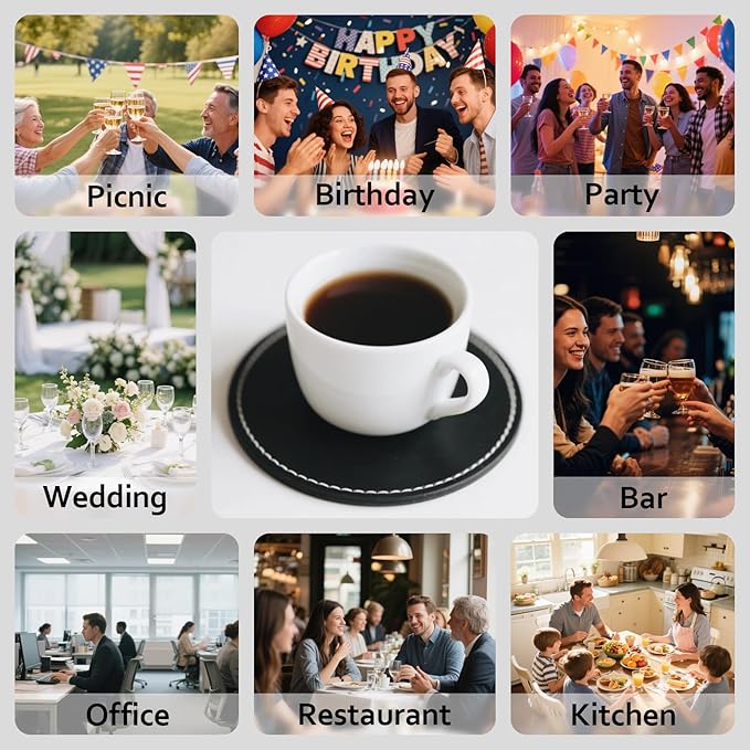 Custom Personalized Leather Coasters - Set of 6 | DIY Name, Photo, or Logo Coasters for Coffee Table, Bar, Beer, Wine | Ideal Housewarming Gift, Blue