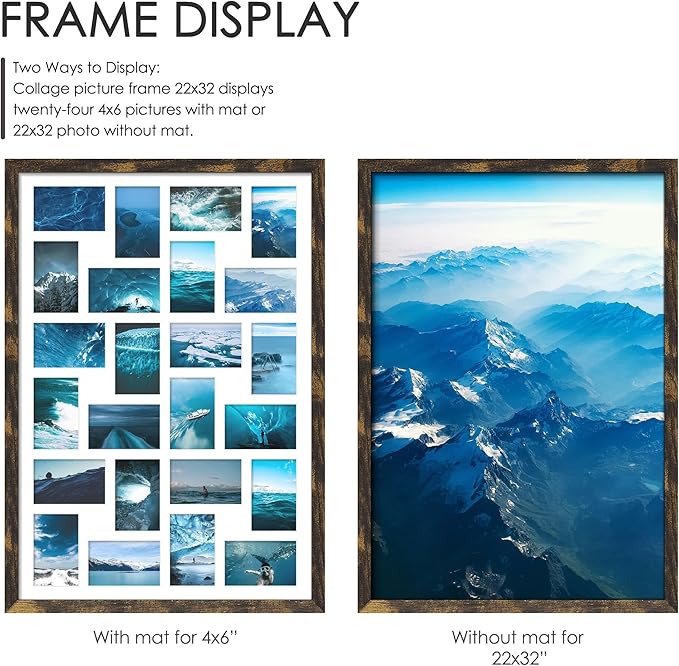 22x32 Collage Picture Frame 4x6 Picture Frames Collage Wall Decor Displays twenty four 4x6 inch Photos Available Horizontal Wall Mounting Display and Vertical Brown