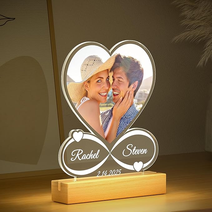 Custom Picture Frames with Photo, Custom Photo Frame with Night Light, Personalized Picture Frame, Personalized Christmas Anniversary Birthday Gifts for Women Men Him Her Girlfriend Boyfriend Couple