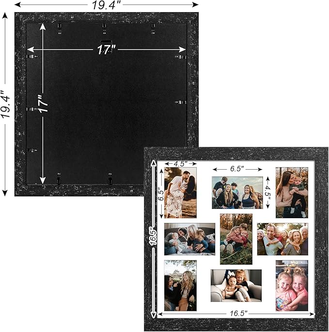 17x17 Picture Frame Display 9 opening 4X6 Picture Frame Collage,Multi Photo Frame with Mat,Plexiglass,Wall Mount Decor,Black Wood Grain