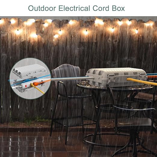 Outdoor Waterproof Electrical Box, 2 Pack Large Extension Cord Cover Protector Plug Connection Cable Safety Box IP54 Water-Resistant for Power Strip, Holiday Light and Decorations, Grey