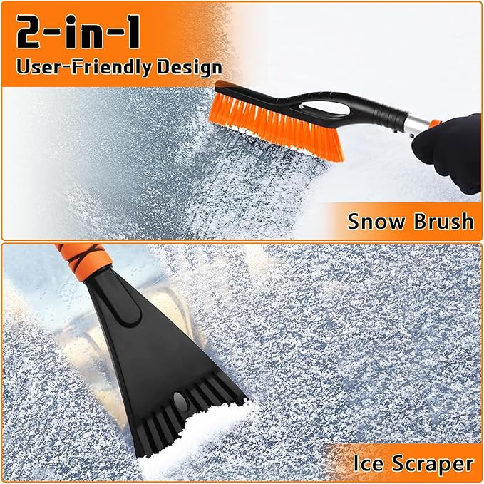 Snow Brush & Ice Scraper, 27 Inch, Ice Scrapers for Car Windshield, Detachable Snow Removal Tool with Ergonomic Foam Grip for Cars Trucks Suvs (Heavy Duty Abs, PVC Brush)