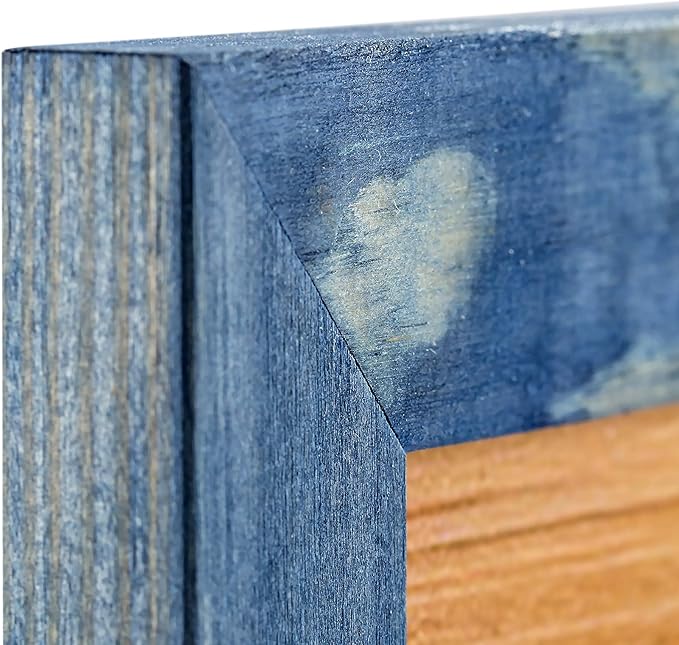 Rustic Wooden Square Picture Frames 8x8 - Set of 2 - 100% Natural Farmhouse Washed Barn Wood with Real Glass for Wall Mounting and Tabletop Photo Frame - Navy Blue