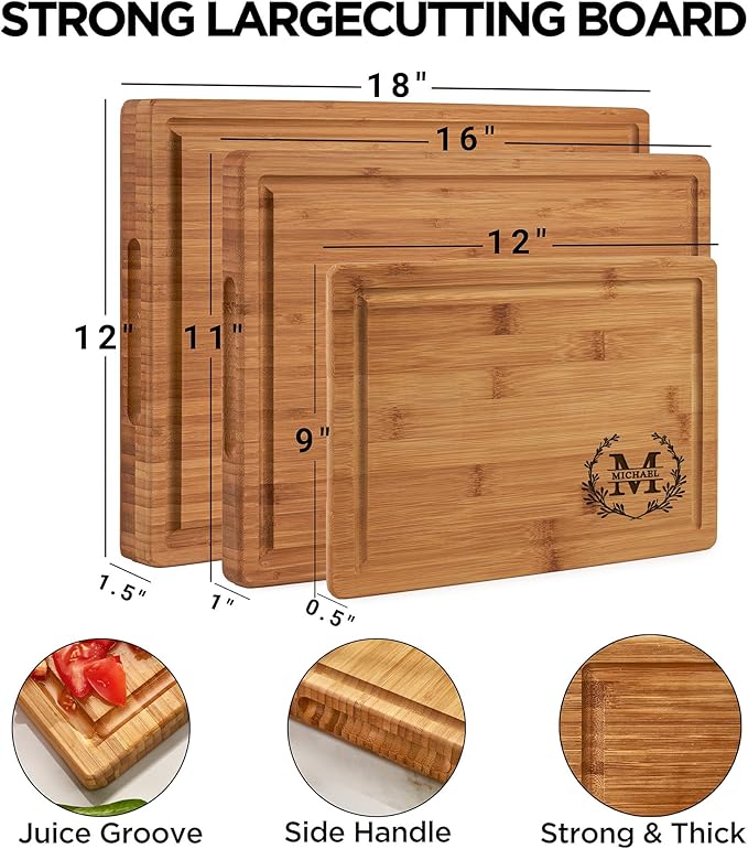 AWESOMETIK Engraved Bamboo Cutting Board – Personalized Charcuterie Board for Brides, Parents, Couples & Special Occasions