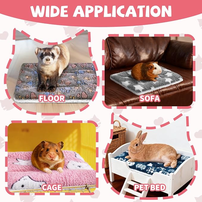 4 Pcs Guinea Pig Bed, Washable Rabbit Bunny Bed Mat Warm Small Animal Bed Pad Guinea Pig Pillow Pet Bed Mat for Chinchilla Hedgehog Ferret