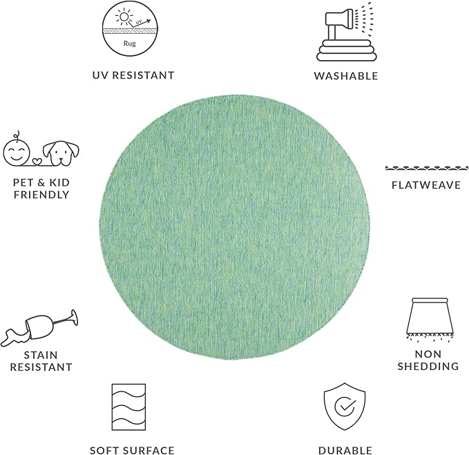SAFAVIEH Courtyard Collection 6'7" Round Green/Blue CY8521 Indoor/ Outside Waterproof Easy cleansingPatio Backyard Mudroom Area Mat