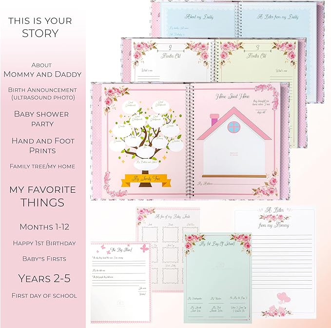 Baby Book Keepsake - Baby Memory Book and Album for Girl, Journal from Pregnancy to First 5 Years, Scrapbook to Record Memories, Milestones and Photos